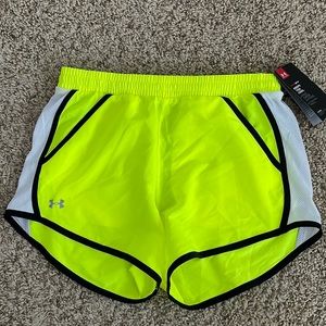 New! Under Armour Fly By Running Shorts #1271543 Volt/Black/White Women’s Sz S